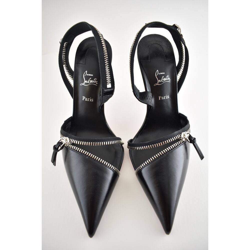 Christian Louboutin Slingyzip 100 Black Leather Zipper Slingback Heel Pump 38 - Picture 8 of 16